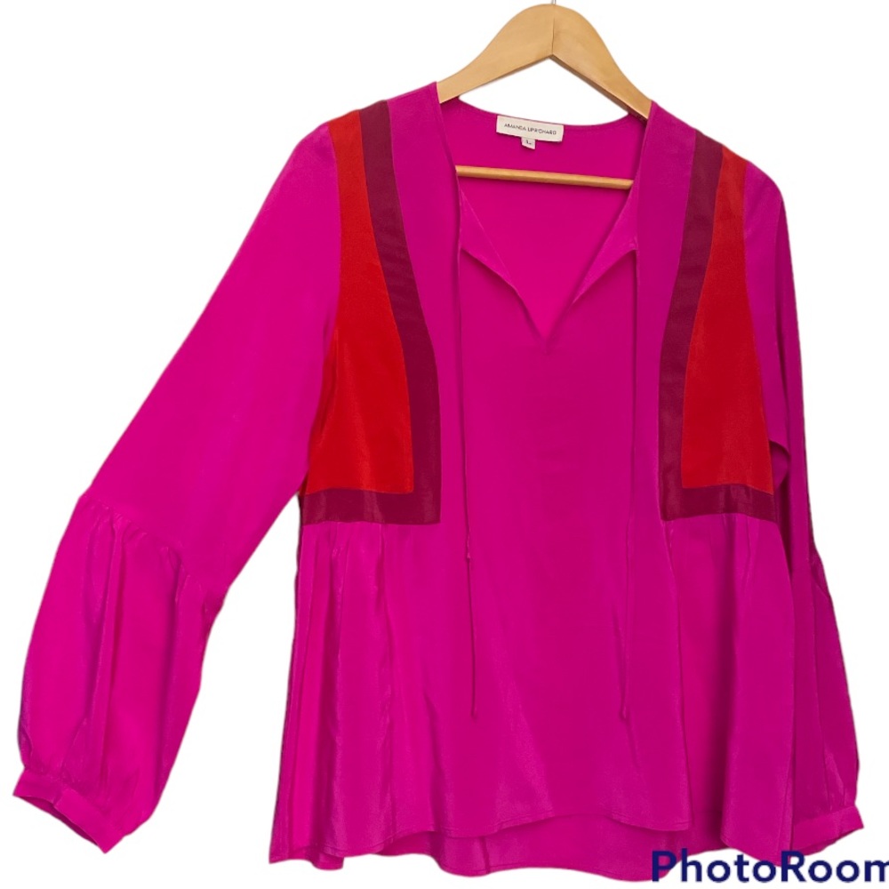Amanda Uprichard pink silk top blouse Large L